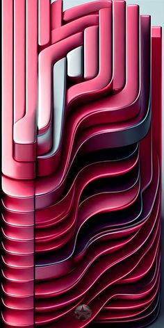 an abstract pink and black artwork with wavy lines in the center, on a white background