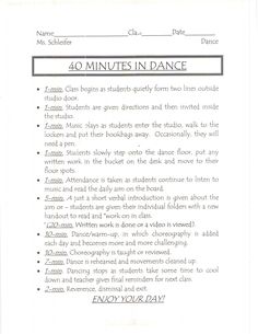 a page from the book 40 minutes in dance, with instructions for how to do it