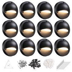 twelve black outdoor lights with screws and pins