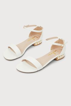 Chic White Sandals - Pearl Heel Sandals - Block Heel Sandals - Lulus Beach Wedding Sandals, Ankle Strap Sandals Heels, Lulu Fashion, Size 11 Heels, Sandal Heels, Wedding Sandals, Low Block Heels, White Sandals