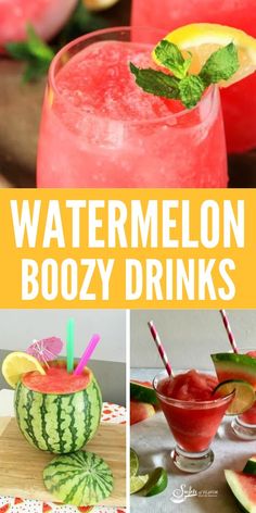 watermelon boozy drinks with text overlay