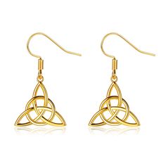 PRICES MAY VARY. 【CELTIC KNOT EARRINGS】Celtic knot is the symbol of good luck, the best wish to the owner, the best gifts for everyone. 【GOLD KNOT EARRINGS SIZE】1.1'' * 0.6''(28mm*16mm), this gold drop earrings are cute, lightweight and comfortable to wear. 【18K GOLD PLATED STERLING SILVER EARRINGS】Hypoallergenic 18k gold plated sterling silver, passed strict skin test grants allergy free, nickel-free, these hypoallergenic gold earrings safe for sensitive ears. Ideal jewelry for women of all age Gold Knot Earrings, Celtic Knot Earrings, Celtic Earrings, Trinity Knot, Irish Jewelry, Knot Earrings, Triangle Earrings, Celtic Jewelry, Drop Dangle Earrings