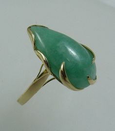 Pear Shape Ring, Jade Rings, Pear Shaped Ring, Jade Ring, Gold Top, Natural Jade, Green Jade, Jade Green, Pear Shape