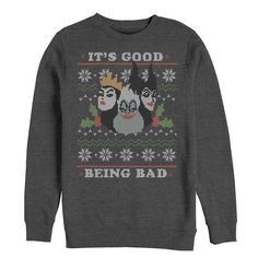 Be proud to be on Santa's Naughty List this year with the Disney Being Bad Men's Sweatshirt. A pixelated Maleficent, Ursula, and Snow White's Wicked Witch are portrayed in an ugly Christmas sweater style on this men's holiday Disney sweatshirt. Size: 3xl. Color: charcoal heather. Age Group: adult. Pattern: Fictitious Character. Material: Cotton. Christmas Disney Princess, Disney Princess Shirt, Fall Sweatshirt Outfit, Disney Sweatshirt, Christmas Disney, Mens Holiday, Disney Sweatshirts, Wicked Witch, Sweater Style