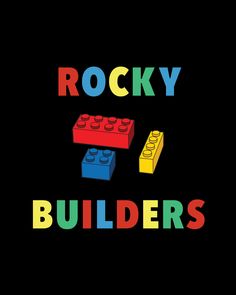 the words rocky and legos are written in multicolored letters on a black background