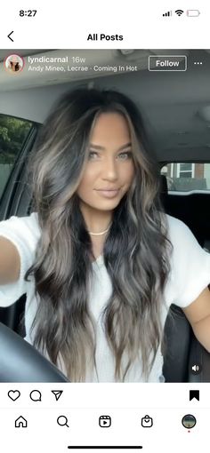 Brunette Fall Hair 2023 Long, Dark Brown Hair With Highlights And Lowlights Winter, Dark Hair With Toned Highlights, Hair Color 2023 Brunette, Dark Hair For Blondes, Long Dark Hair With Lowlights, Light And Dark Hair, Smokey Highlights Dark Hair, Black Hair With Tape In Highlights