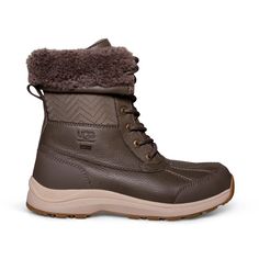 The Drytech Waterproof Finish Enhances The Durability Of These Irreplaceable Lace-Up Boots, Which Are Now Complemented With Quilted Details And Nylon Overlays In A Sporty Style. For Added Comfort, The Shoe Is Lined With Uggpure Plush, A Textile Made Entirely Of Wool, But Designed To Feel And When Worn Like Natural Sheepskin. * 1 1/2" Heel; 1" Platform (Size 8.5) * 7" Shaft * Lace-Up Style * Temperature Rated To -32c * Cuffable Shaft, Nylon Overlays, Quilted Details * Leather Upper/Uggpure Wool T Ugg Adirondack, Sporty Style, Womens Uggs, Ugg Shoes, Woman Colour, Up Styles, Lace Up Boots, Rain Boots, Womens Boots