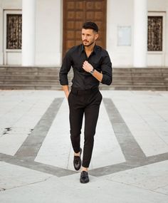 All Black Formal Outfits, Black Pants Outfit Men, Shirtdress Outfit, Blue Ootd, Cocktail Attire Men, Black Pants Outfit, Party Outfit Men