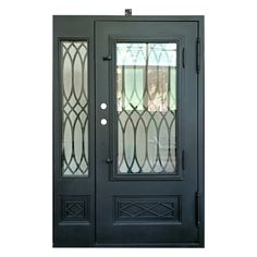 the front door is black and has glass panels