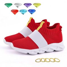 PRICES MAY VARY. Running Shoes Comes With Free 5 Rings And 7 Toy Gems The sole is shock-absorbing, non-slip, wear-resistant and breathable Breathable mesh material,Red Color With White Stripe Shoes Gender: Unisex - suitable for both girls and boys. Red Sonic, Sonic Shoes, Shoes For Boys, Striped Shoes, Boy And Girl Cartoon, Birthday Fashion, Shoes For Kids, Girls Red, Red Sneakers