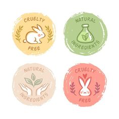 four circular badges with plants, animals and nature related items in them on a white background