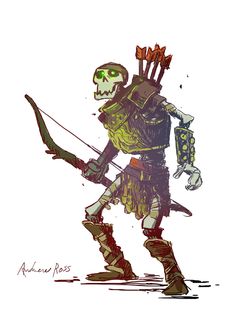 a drawing of a skeleton holding a bow and arrow