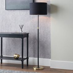 Bryce Black & Gold Adjustable Floor Lamp with Black Fabric Shade- 150cm Adjustable Floor Lamp, Chic Aesthetic, Drum Shade, Shades Of Black, Large Furniture, Functional Design, Metal Base, Lighting Solutions, Gold Accents