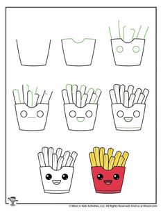 french fries with faces drawn on them to make an outline for the paper cupcakes