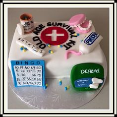 a cake that has been decorated to look like a doctor's office and hospital supplies