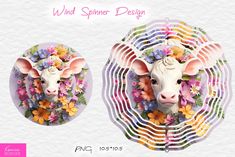 a paper cut out of a cow with flowers on it's head and the words, wind spiner design