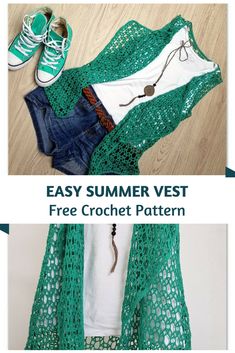 an easy crochet vest pattern with the text, easy summer vest free crochet pattern