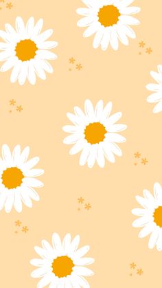 white daisies with orange centers on a yellow background seamless wallpaper, pattern