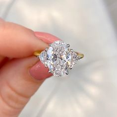 we are in L😍VE with this three-stone oval ring we just finished for a client 💍💖 - It was designed based off of style # SOR-25426 with a… | Instagram Oval Anniversary Ring, Wedding Ring Oval, Three Stone Diamond Rings Engagement, Moissanite Engagement Ring Oval, Yellow Gold Wedding Ring, Engagement Ring Diamond Cut