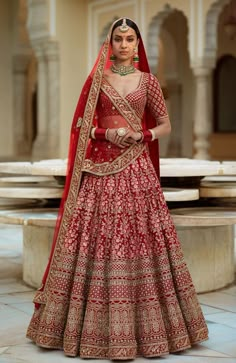 Sabyasachi Inspired Red Color Wedding Lehenga Set – Panache Haute Couture Traditional Red Wedding Lehenga, Deepika Padukone Bridal Lehenga, Royal Rajasthani Bridal Look, Hindu Red Wedding Dress, Red Lehenga Bridal Look, All Red Bridal Lehenga, Red Wedding Sarees For Bride, Sabyasachi Red Lehenga, Trending Bridal Lehenga 2025