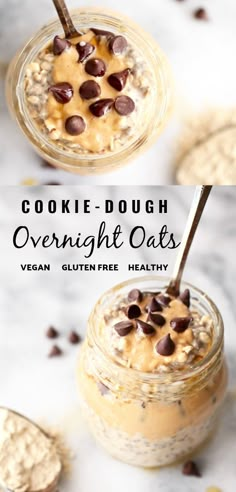 cookie dough overnight oats with chocolate chips on top