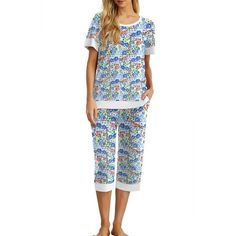 Womens Pajamas Lounge Sets Short Sleeve with Capri Pants Soft Sleepwear Fabric - - Soft and comfortable fabrics are perfect for relaxing. The fabric fits your body well and stretchable enough, allow more freedom to move and rollover in the bed. Features - - Short Sleeve/ Crew Neck/ Patchwork/ Elastic Waistband/ Drawstring/ Capri bottoms. Ideal Gifts - - Pjs for women set is a perfect BIRTHDAY, HALLOWEEN, CHRISTMAS or Valentine's Day gift for her, your mom, wife, daughter, girlfriend, or friend. Pjs For Women, Soft Sleepwear, Womens Pajamas, Pajamas Sets, Valentines Day Gifts For Her, Womens Pyjama Sets, Pants Casual, Short Pajama Set, Women Set