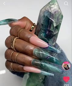 Green Marble Nails Acrylic, Green Marble Nails, Marble Blue, Milky Nails, Marble Nail, Long Acrylic, Marble Nails, Birthday Nails