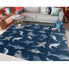 PRICES MAY VARY. Size: 4' x 5'/63 x 48 inch Material: made of polyester, sponge, non-woven fabric which are soft touch, wear-resistant, which is not easy to move and safer Occassion: perfect for any room, such as bedroom, college dorm, living room, dining room, kitchen, office hallway, entryway Design: Beautiful color and soft touch feeling, this rug makes any home complete with style and elegance It's also a good choice to send it as halloween christmas valentine's day thanksgiving easter holid Underwater Theme Bedroom, Shark Fish, Entryway Design, Shark Decor, Underwater Theme, Dorm Living Room, Hallway Office, Office Hallway, Dorm Living