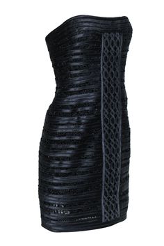 Get shining and sexy with this strapless cocktail dress from BCBG! Made with a satin and sequin striped design, this is the perfect piece to dress up with some sparking heels and your best clutch or get ultra-sensual with some heeled boots. Size 8 100% Polyester Bodycon silhouette Strapless neckline Satin and lace with sequined design Front embroidery Zippered back Waist 28" Bust 32" Total length 29" Lined Strapless Dress For Party, Elegant Lined Strapless Dress For Party, Elegant Party Strapless Dress Lined, Elegant Party Strapless Dress With Lining, Lined Strapless Evening Dress, Glamorous Fitted Silk Strapless Dress, Fitted Strapless Dress With Sequins For Evening, Fitted Lined Strapless Evening Dress, Fitted Lined Strapless Dress For Evening