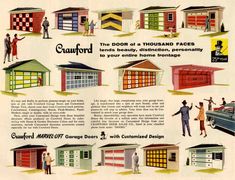 an advertisement for garages with different types of doors and windows