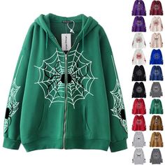 Product Description Ladies Sweatshirt Fleece Hoodies Women Casual Sport Long Sleeve Hooded Tops Product Details   Description: Gender: Women Woman, Ladies Lady, Female Style: Women Hoodies Sweatshirt, Long Sleeve Hooded Top, Drawstring Hoodies Pattern Type: Spider Web Print, Hooded, Zipper, Pockets, Drawstring Color: White, Grey, Dark Gray, Black, Red (Optional) Size: XS, S, M, L, XL, 2XL (Follow the size chart to select please) Material: 95%Polyester 5%Spandex Neckline: Hooded Length: Hips Leng Streetwear Coat, Kids Streetwear, Grunge Streetwear, Zippered Sweater, Women Hoodies Sweatshirts, Hoodie Girl, Metal Zipper, Zip Up Hoodie, Spider Web