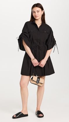 HEVRON Hannah Mini Dress | Shopbop Casual Drawstring Dresses For Work, Chic Short Sleeve Dress With Drawstring, Chic Fall Dresses With Drawstring, Everyday Sandals, One Clothing, Lilac Dress, Mansur Gavriel, Khaki Dress, Gathered Skirt