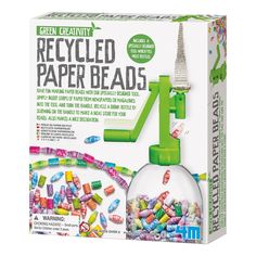 The 4M recycled paper beads Kit transforms paper strips into colorful, recycled works of art. The recycled paper beads Kit teaches the value of recycling in a hands-on way. Simply insert strips of paper into the tool and turn the handle to create decorative paper beads. Simply insert strips of paper into the tool and turn the handle to create decorative paper beads. The paper bead tool fits most plastic bottle designs. Detailed instructions for use and care are included. Recommended for ages 5 y Plastic Bottle Design, Paper Beads Diy, Make Paper Beads, Paper Bead Jewelry, Popular Crafts, Beading Tools, Jewelry Kits, Paper Jewelry, Bead Kits