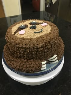 a chocolate cake sitting on top of a counter