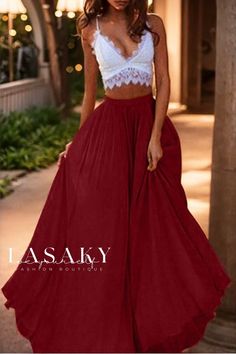 Lasaky - Stylish Solid Color Maxi Dress with Sheer Fabric for Womens Vacation Attire Beach Maxi Skirt, Long Chiffon Skirt, Long Flowy Skirt, Boho Styl, Burgundy Skirt, Chiffon Maxi Skirt, Maxi Rok, Loose Maxi Dress, Long Maxi Skirts