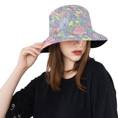 Bucket Hat, Blue Pink Bucket hat, Hippie Hat, Mushroom Print Hat, Multicolor Hat, Cute hat, Kawaii Hat, Kawaii Print Hat, Kawaii Bucket hat Handmade to order. Designed in California. hand sewn overseas. A unisex bucket hat I designed for those who loves mushrooms. It is just too adorable in pastel mushrooms pattern print. Perfect to wear at the beach, hiking or simply wear it for fun as an everyday sun protection! Material: 100% Polyester Weight: 8.82 Oz Size: The circumference inside the hat: 2 Flowers Bucket, Mushrooms Pattern, Kawaii Hat, Pink Bucket Hat, Hippie Hat, Summer Bucket Hat, Sun Protection, Outdoor Activities, Bucket Hat