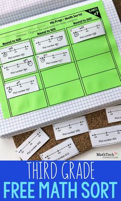 the third grade free math sort is shown on top of a table with paper and scissors