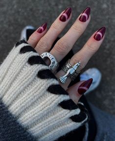 Wife Nails, Kutek Disney, Dark Red Nails, Wine Nails, Cherry Nails, October Nails, Nagel Tips, Smink Inspiration