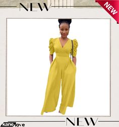 Women's Spring and Summer Pleated V-neck Woven Loose Wide-leg Pants Jumpsuit V-neck Solid Color Jumpsuit For Party, Yellow Jumpsuit For Party, Non-stretch V-neck Jumpsuits And Rompers For Night Out, V-neck Non-stretch Jumpsuits And Rompers For Night Out, Non-stretch V-neck Jumpsuit For Night Out, V-neck Non-stretch Jumpsuits For Night Out, Fitted V-neck Jumpsuits And Rompers For Summer, V-neck Jumpsuits And Rompers For Summer Night Out, Summer V-neck Jumpsuits And Rompers For Night Out