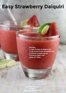 two glasses filled with strawberry daiquita and lime