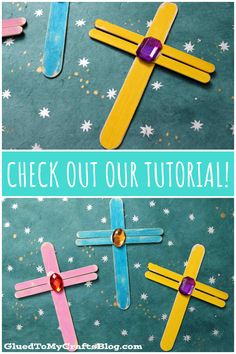 popsicle cross craft with the words check out our tutorial on top and bottom