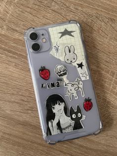 an iphone case with some stickers on it