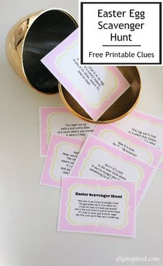 an easter egg scavenger hunt with free printable clues for kids and adults