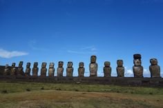 the moai statues are lined up in rows