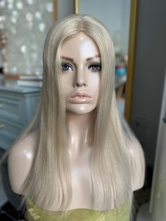 18" Blonde Human Virgin Hair System, 5x7"  Mono Base Human Hairpiece For Women Hair Loss DETAILS ABOUT THE TOPPER Made with  high quality human virgin hair.  The hair can be styled  or dyed like your own hair.  This hair piece features multi-direction free part, PU edge makes people can tape it on. ♥♥ The part line can be changed,it's free part on the 4x4" crown part area.  Base cap size is 5x7 inches, full monofilament base.  Hair density: 130%  Hair color is white blonde.  Please understand hair colors vary in different light, background, screen, monitor. SHIPPING & DELIVERY&RETURN Order processed within 1-2 days , then shipped via FedEx Express. Usually it takes about 3-4 days to deliver the package. The package is shipped from China. Return Policy: Please contact me when you need a ret Hairpieces For Women, Hair System, White Blonde, Human Virgin Hair, Hair Toppers, Hair Density, Light Blonde, Hair Piece, Virgin Hair