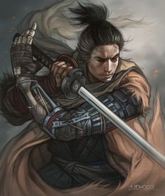 Sekiro Art, Sif Dark Souls, Afro Samurai, Ninja Art, Naruto Oc Characters, Japanese Warrior, Samurai Tattoo