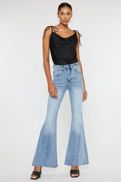 The Denim Capsule – capsulewardrobeshop Super Flare Jeans, Light Flare, China Fashion, Retro Prints, Light Denim, Premium Denim, Sheer Fabrics, Retro Inspired, Bell Bottoms