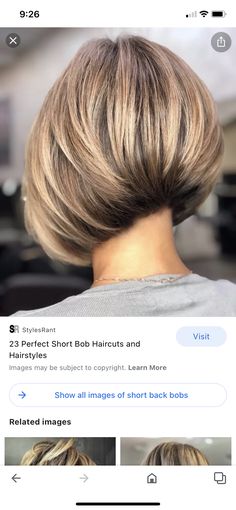 Short Bobs 2023, Short Bob Hairstyles For Fine Hair With Bangs, Angled Bob Back View, Bob Haircut Back View, Hairstyles For Short Hair Easy, Stacked Haircut, Easy Short Hairstyles, Short Hair Back, Stacked Bob