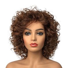 Category:Synthetic Wig; Gender:Women's; Wig Type:Natural Wigs,Cosplay Wig; Occasion:Cosplay Costumes,Birthday,Daily,Vacation,Party / Evening; Age Group:Adults; Color Shade:Brown,Blonde; Hair Material:Synthetic Hair; Cap Construction:Machine Made; Texture:Curly; Length:Short; Features:Fluffy,Comfortable,Fashion,Cosplay,Party; Heat Resistant:Yes; Listing Date:01/05/2022; Cap Circumference:; Front to Back:; Nape of Neck:; Side to Side Across Forehead:; Side to Side Over Top:; Temple to Temple Acros Rapunzel Wig, Short Curly Wig, Blond Ombre, Natural Hair Wigs, Medium Curly, Short Curly Wigs, Natural Wigs, Short Hair Wigs, Brown Wig