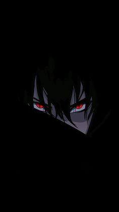 an anime character with red eyes looking at something in the dark, as if he is hiding his face